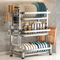 Stainless Steel Kitchen Dish Rack, Draining Storage Rack, Knife Holder, Multifunctional Countertop Organizer for Bowls, Chopsticks, Plates, and Dishes, Storage Basket, Cupboard
