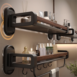 Walnut Suction Cup Bathroom Shelf, No-Drill Wall-Mounted Storage Rack for Bathroom, Toilet, and Washroom