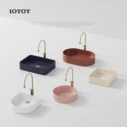 Iotot French-Style Countertop Basin for Home Use, Small Apartment Ceramic Washbasin, Balcony Washbasin, Single Basin, Colorful Art Basin