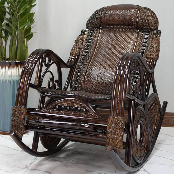 
Rattan natural real rattan rocking chair adult lounge chair elderly lazy chair balcony home leisure solid rattan rocking chair