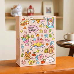 Birthday Cartoon Tote Bag Gift Packaging Bag Daily Gift-Giving Tote Bag Thickened White Cardboard Bag