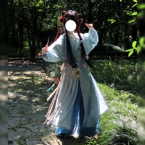 
Original Hanfu for women [Qingyu] Tang-made blue round-neck robe bloomers light and loose daily suit summer style