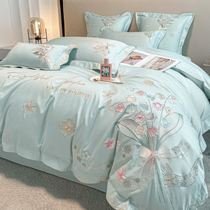 
Class A mother and baby grade 200 pure cotton four-piece set 100 cotton soft naked sleeping sheets quilt covers mattresses 4