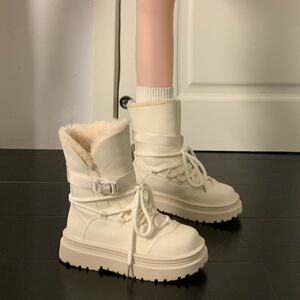 
Korean version of thick-soled short snow boots for women 2026 winter plus velvet warm lace-up fashion boots for women comfortable non-slip waterproof