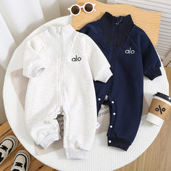 New Spring Baby Fleece-Lined Jumpsuit, Stylish Korean-Style Romper, Baby Full-Month Outing Outfit, Infant Clothing