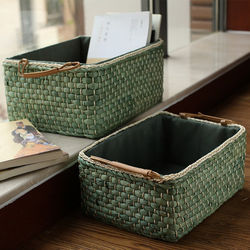 Desktop Storage Box, Corn Husk Woven Storage Basket, Underwear Storage Basket, Straw and Rattan Woven Storage Basket