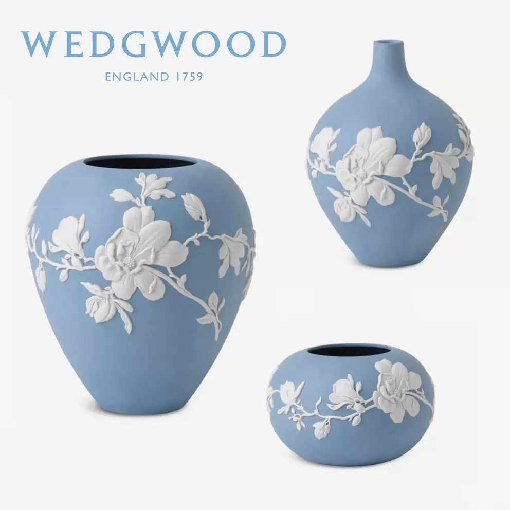 英国WEDGWOOD 木兰花碧玉细炻花瓶浮雕客厅创意摆件乔迁礼物-Taobao