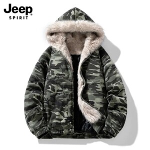 
Jeep Mountain Carving New American Retro Fur Collar Hooded Cotton Coat Men's Thickened Warm Cotton Couple Couple Jacket