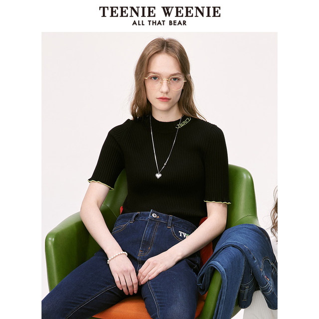 TeenieWeenie Bear New Base Shirt Five-Sleeve Half-Tree Neck Sweater Slim-fitting Inside Outer Wear Women's Clothing
