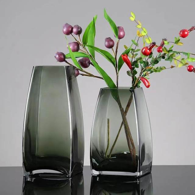 European -style simple square mouth vase Vase Glass transparent hydroponic plant light luxury flower device home living room simple utensils
