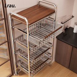 German Mid-Century Style Kitchen Storage Rack Multi-Functional Gap-Filling Fruit and Vegetable Basket Snack Movable Trolley Storage Rack