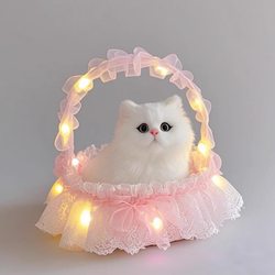Glowing Light-Up Kitten Flower Basket Toy Kidsren's Plush Doll Girl's Birthday Flower Basket Cat Christmas Gift