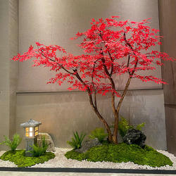 Simulated Maple Tree, Fake Red Maple Tree, Large Shopping Mall Hotel Greenery, Artificial Tree for Indoor and Outdoor Floor-Standing Simple Decoration and Landscaping