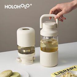 Holoholo Tea-Water Separation Glass Cup, Large Capacity, High Temperature Resistant, Portable Tea Brewing Cup, Unisex Travel Cup