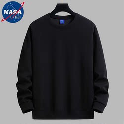 Nasa Co-Branded Solid Color Fleece-Lined Sweatshirt 2025 New Model for Young Men, Round Neck, White, Warm Autumn and Winter Base Layer Shirt