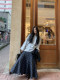 DAQIANWITHU oblique blue gray grid grinding skirt female 2024 new autumn and winter thick A -line skirt