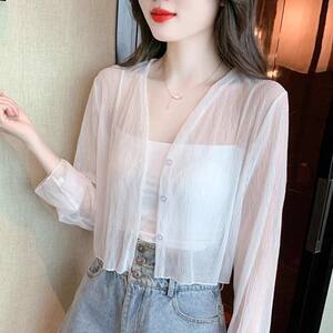 
Sun protection clothing for women in summer ice silk thin white chiffon cardigan with suspender skirt and blouse with small shawl and short coat