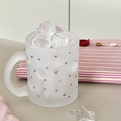 Star Mug for Girls, High-Looking Glass Cup with Handle, Large Capacity Milk Coffee Cup, Household Drinking Cup