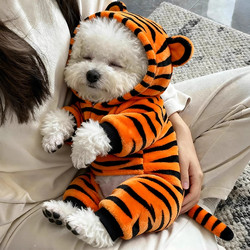 Dog Clothes Tiger Costume Autumn and Winter Style Bichon Pomeranian West Highland Cat Winter Fleece Warm Four-Legged Outfit