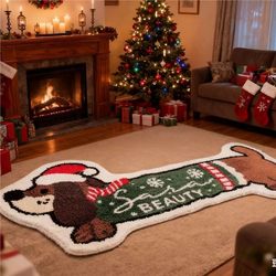 Christmas Puppy Carpet Living Room Sofa Bedroom Bedside Rug Imitation Cashmere Room Thickened Foot Mat Cute Non-Slip Floor Mat