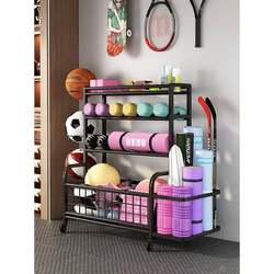 Sports and Fitness Equipment Storage Rack, Home Basketball Stand, Kettlebell Dumbbell Rack, Foam Roller, Yoga Mat Storage Rack with Wheels