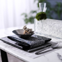 Black crystal square plate Western dinner plate light luxury simple model room Western tableware set Western dinner plate silver knife, fork and spoon