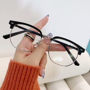 
Eyebrow frame anti-blue flat light mirror retro female glasses frame men business casual trend science and engineering boy myopia glasses