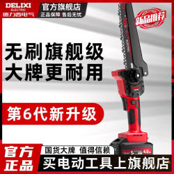Delixi Brushless Electric Chainsaw for Home Use, Lithium Battery Rechargeable Hand Saw, Small Handheld Electric Chainsaw, Electric Logging Saw