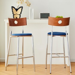 Solid Wood Bar Chair Backrest Home Medieval High Stool Accessible Luxury Retro Bar Chair Cafe Island Front Desk Chair