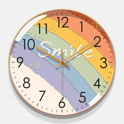 Rainbow Smiley Face Wall Clock Living Room Clock Radio-Controlled Automatic Time Setting Clock Simple Radio-Controlled Clock Modern Cream Style Quartz Clock