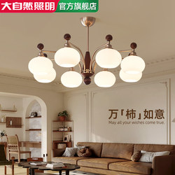 Natural Vintage Living Room Chandelier, American Retro Wabi-Sabi Style Persimmon Hall Main Light, Whole House Lighting Package