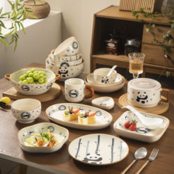 Panda Ceramic Bowl for Home Use 2025 New Model High-Value Rice Bowl Underglaze Color Tableware Eating Bowl and Plate Set