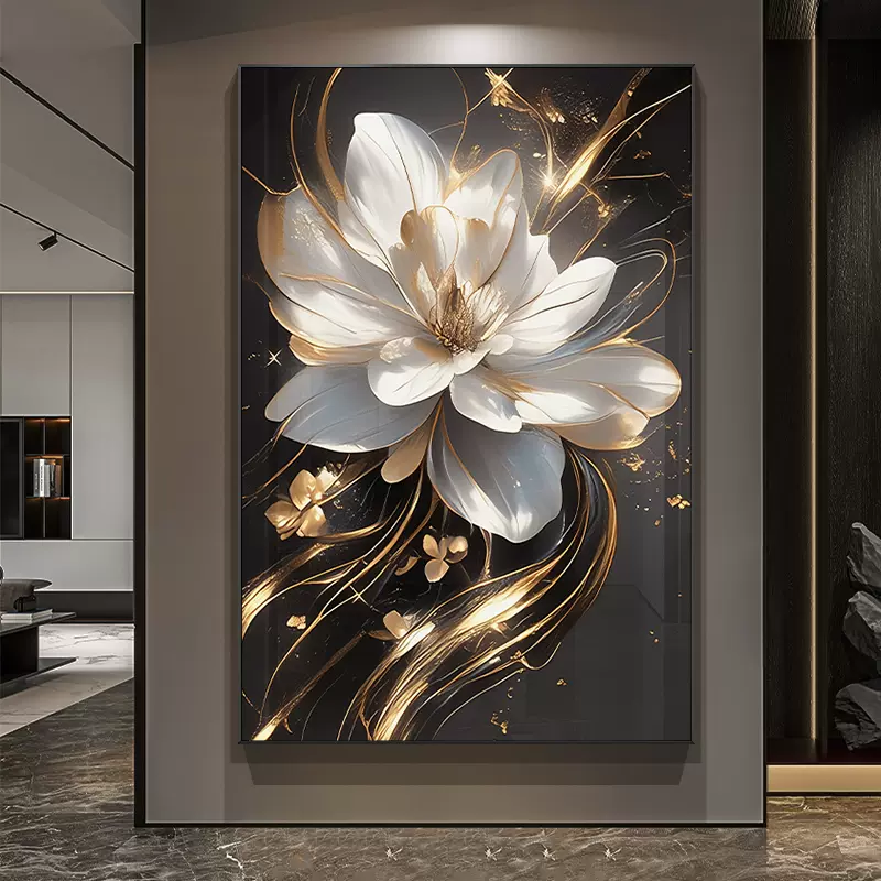 高级浮雕立体感入户门玄关装饰画高端花卉走廊过道挂画