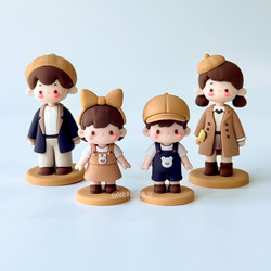 Family of Four Figurines, Parent-Child Home Decoration, Family of Three Desktop Warm and Cozy Dolls, Cartoon Girl Gift