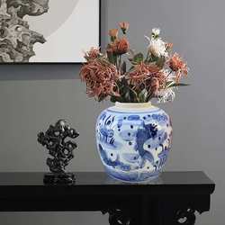 New Chinese style blue and white porcelain ceramic vase ornaments, yearly surplus, living room home decorations, gift storage jars