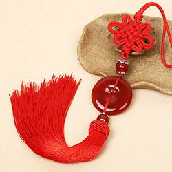 Chinese Knot Pendant for Car, High-End Natural Agate Stone Peace Buckle, Car Decoration for Men and Women, Car Accessory for Good Luck and Wealth