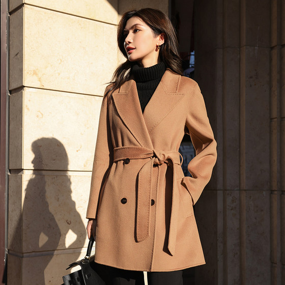 
Yuerong gun lapel double-breasted double-sided cashmere coat women's short 2026 spring new slim woolen coat