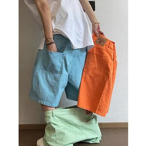 
300*0.5kg Large size men's summer retro versatile solid color candy color washing canvas tooling shorts five-point pants INS