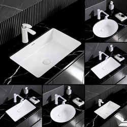 Built-In Undercounter Ceramic Basin for Home Use, Flat-Bottomed Countertop Basin for Bathroom, Washbasin for Balcony Apartment