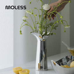 Moless Scandinavian Style Stainless Steel Flower Vase Home Flower Arrangement Vase Living Room Dining Table Model Room Decoration Housewarming Gift
