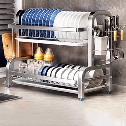 Jumeishi Stainless Steel Dish Rack, Draining Countertop Dish Holder, Plate Rack, Kitchen Storage Rack