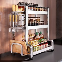 Jumeishi Stainless Steel Kitchen Spice Rack Multifunctional Household Countertop Condiment Chopsticks Knife Holder Storage Rack