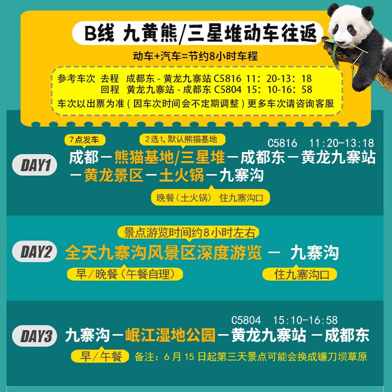 成都高铁动车到九寨沟黄龙旅游3天2晚跟团游纯玩三日游有8人小团