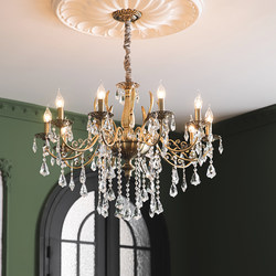 Yijian French-Style Crystal Chandelier, Vintage Duplex Dining Room Candle Chandelier, Atmospheric Retro Light Luxury American-Style Living Room Lamp