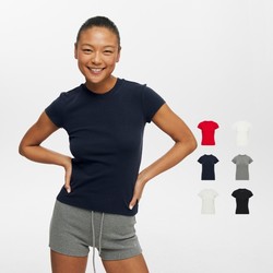 Oneup American Basic Regular Shoulder Elastic T-Shirt 2025 New Summer Slim Fit Black Casual Top Short-Sleeved Women's Style
