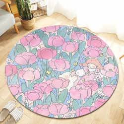Girly Heart Carpet Children's Round Floor Mat Forest Cartoon Small Fresh Bedroom Cartoon Carpet Hanging Basket Tent Mat