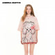 
ANDREA MARTIN2025 summer new cartoon printed short-sleeved T-shirt for women round neck loose pink top