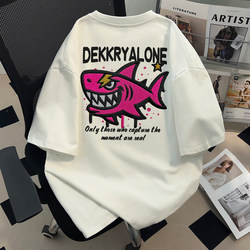 American-Style Novel Design Pure Cotton Short-Sleeved ins Printed T-Shirt Summer Loose-Fitting Unisex Couple Wear Half-Sleeved Top