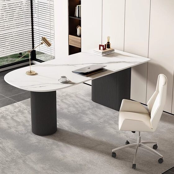 
Light luxury rock slab desk office boss table durable rock slab simple computer table home small apartment dining table table chair