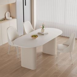 Cream style home slate oval dining table small apartment modern simple internet celebrity light luxury family pure white dining table and chairs